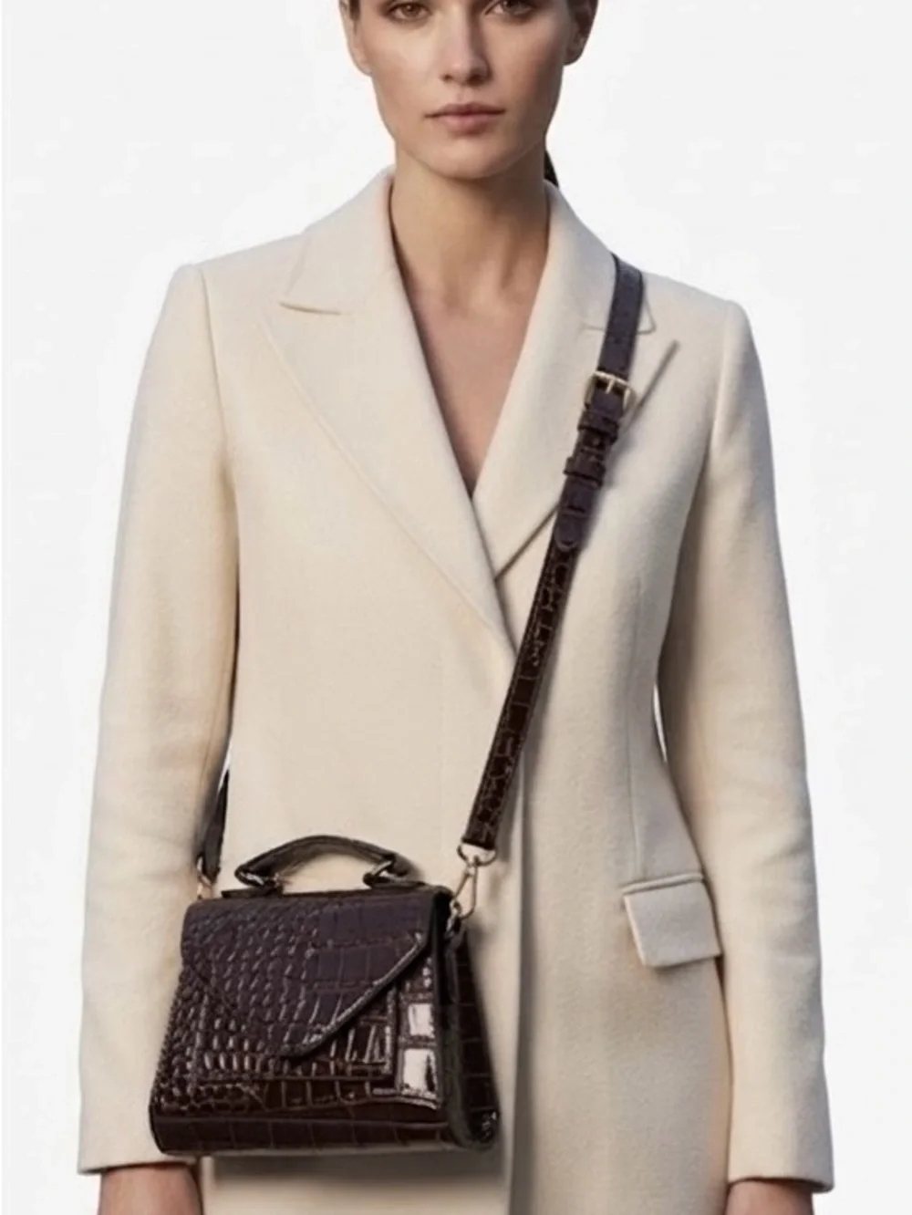 Women's like Croc-Embossed Top-Handle Crossbody Bag in Dark Brown